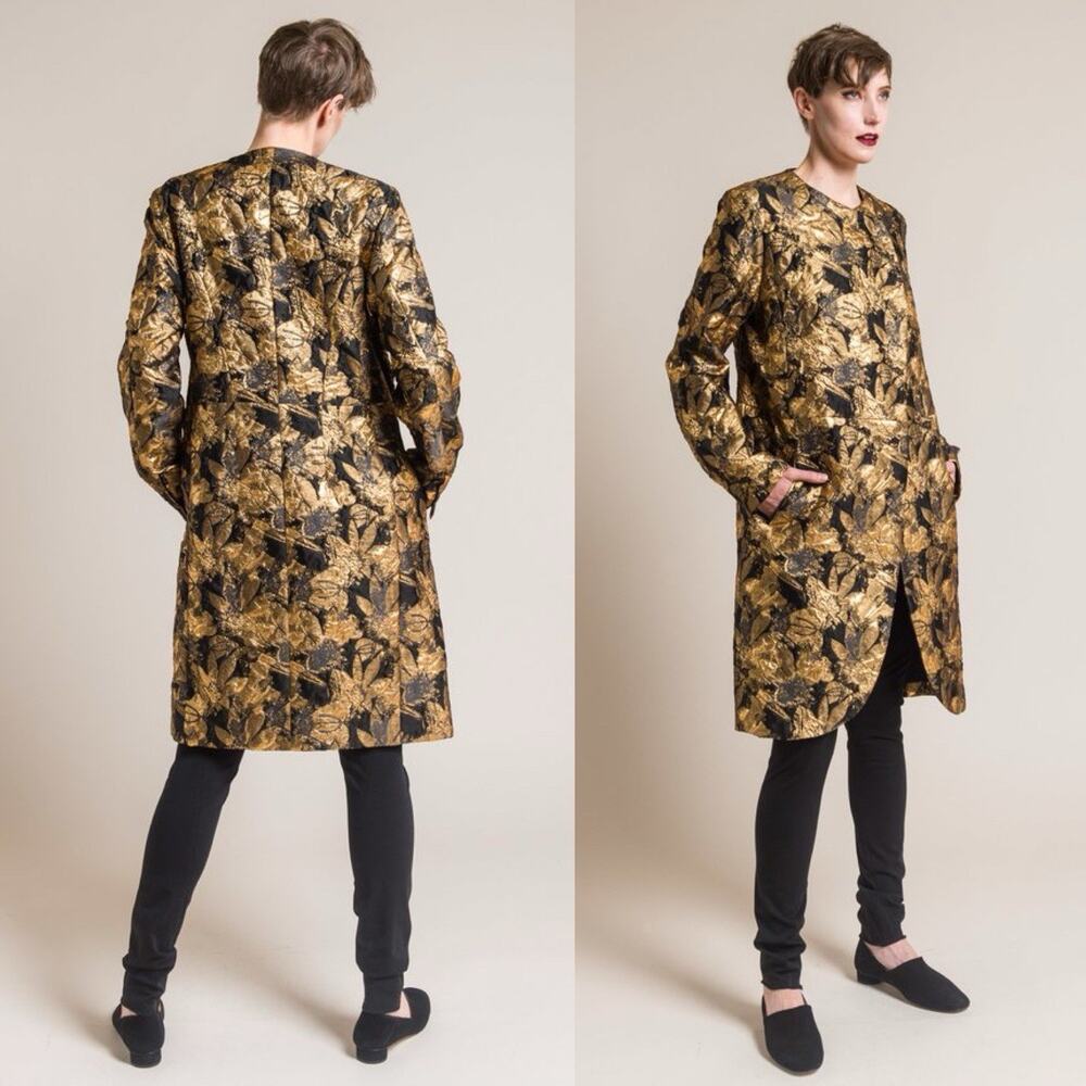 Urban Zen Reefer Floral Black Gold Brocade Jacquard Oversized Jacket M NWT Italy